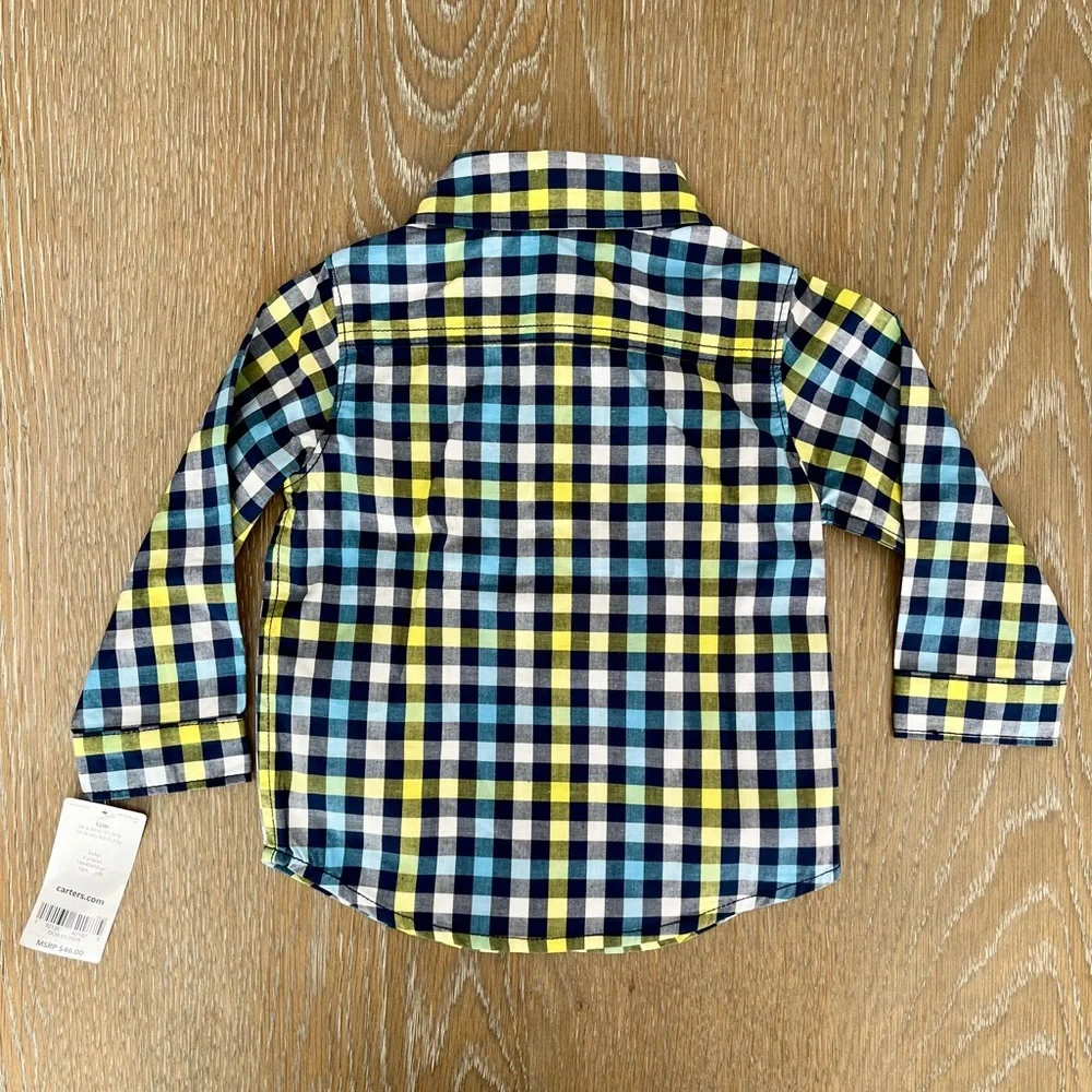 Carters Baby Button Down Blue and Yellow Plaid shirt size 12m, NWT‎